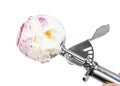 ball of ice cream with blueberries in disher scoop Royalty Free Stock Photo