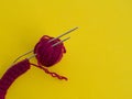 Ball for knit rainbow color a yellow background. Royalty Free Stock Photo