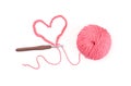 Ball of knitting yarn with crochet hook on white background Royalty Free Stock Photo