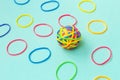 Ball or knot of thin multicolored elastic bands