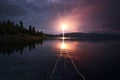 ball lightning hovering over a calm lake