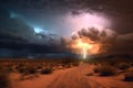 ball lightning streaking across a stormy desert sky