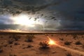 ball lightning streaking across a stormy desert sky