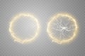 Ball lightning on a transparent background. Vector illustration, abstract electric lightning in gold color. Light flash Royalty Free Stock Photo