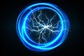 Ball lightning on a transparent dark blue background. Vector illustration, abstract electric lightning strike in the Royalty Free Stock Photo