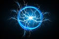 Ball lightning on a transparent dark blue background. Vector illustration, abstract electric lightning strike in the Royalty Free Stock Photo