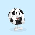 FootBall happy Logo mascot with camera pose Royalty Free Stock Photo