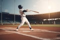ball man bat game field sport baseball player team athlete arena. Generative AI. Royalty Free Stock Photo