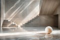 Ball on marble floor in modern interior, stairs and chiaroscuro. Generative AI Royalty Free Stock Photo