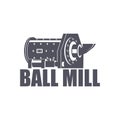 Ball mill, monochrome image in a flat style. Industrial concept, mining and processing industry