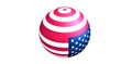 The ball is painted in the colors of the US flag. From above, the figure looks like a target. 3d rendering