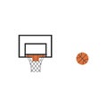 Ball passes through the hoop in the basket flat style stock vector illustration