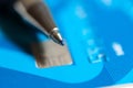 Ball pen on blue credit card . Royalty Free Stock Photo