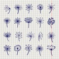 Ball pen dandelion sketch collection Royalty Free Stock Photo