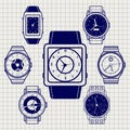 Ball pen watch icons set Royalty Free Stock Photo