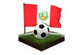 Ball for playing football and national flag of Peru on field with grass