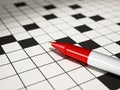 Ball point pen standing on crossword puzzle 3D illustration Royalty Free Stock Photo