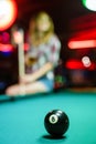 8 Ball from pool or billiards on a billiard table. People entertainment game concept Royalty Free Stock Photo