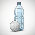 Ball, positioned in front of the bottle, is textured with its characteri Royalty Free Stock Photo
