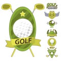 Ball and putter, golf equipment isolated icons, sport items