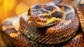 Ball python coiled macro close up with brown and gold scale pattern Royalty Free Stock Photo