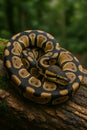 Ball Python Resting on Mossy Log Royalty Free Stock Photo