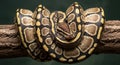 Ball Python Snake Coiled on a Branch with Detailed Pattern reptile Royalty Free Stock Photo