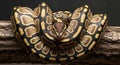 Ball Python Snake Coiled on a Tree Branch with Detailed Scales reptile animal Royalty Free Stock Photo
