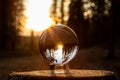 Ball reflecting the sunlight on wood Royalty Free Stock Photo