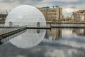 ball-shaped pavilion on the embankment