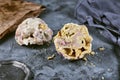 Ball shaped traditional German sweet food called `Schneeballen`, meaning `Snowball`, made from shortcrust pastry Royalty Free Stock Photo