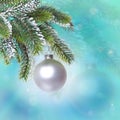 Ball and snow-covered branches of a Christmas tree Royalty Free Stock Photo