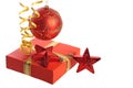 Ball, stars, streamer and gift box Royalty Free Stock Photo