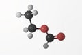 Ball and stick model of ethyl formate molecule against a white background