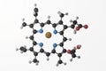 Ball and stick model of heme molecule with double bonds shown