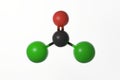 Ball and stick model of phosgene molecule against a white background Royalty Free Stock Photo