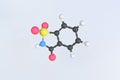 Molecule of saccharin, isolated molecular model. 3D rendering Royalty Free Stock Photo
