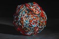 Ball of tangled colorful wires