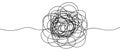 A ball of tangled scribble. A circular object made of swirls with a beginning and an end. Sketch