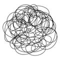 A ball of tangled scribble. Sketch. A hand-drawn object made from scratched, swirling lines