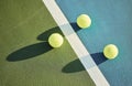 Ball, tennis court and turf for athlete or game for fitness or health as athlete or workout, match or serve. Sports Royalty Free Stock Photo