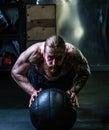 Ball - man ups beard push athletic medicine push caucasian fitness, concept muscular sexy from workout from young male