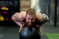 Ball - man ups beard push athletic medicine push caucasian fitness, concept muscular sexy from workout from young male