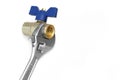 Ball Valve Grabbed With Adjustable Wrench On White