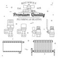 Ball valve icons and central Heating Radiators icons thin line f