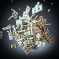 Ball of wads of dollars, selective focus