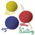 Ball of wool for knitting and crochet hook. Vector illustration image on white background Royalty Free Stock Photo