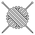 Ball of wool yarn and knitting needles icon black color illustration flat style simple image Royalty Free Stock Photo