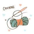 A ball of yarn with a crochet hook. Vector