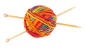 Ball of yarn and knitting needles. Handmade hobby knitting. Wooden bamboo needles for knitting, sewing Royalty Free Stock Photo